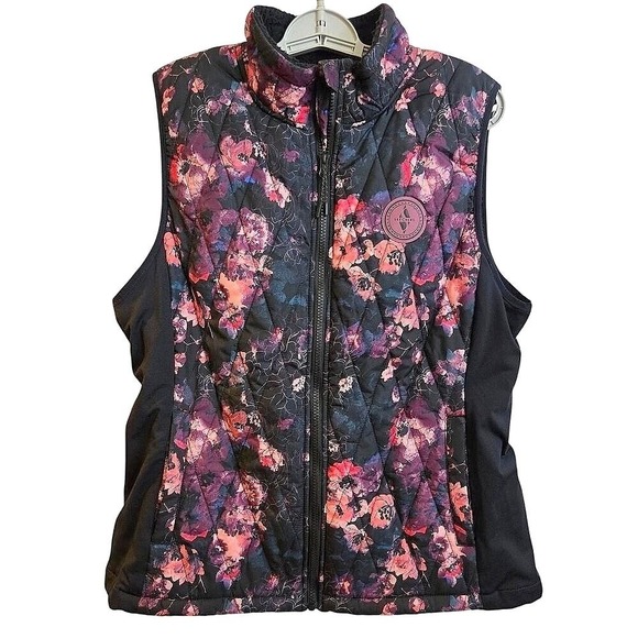 Skechers Jackets & Blazers - Skechers Women's Floral Print Vest Black Pink Sleeveless Zip Size Small